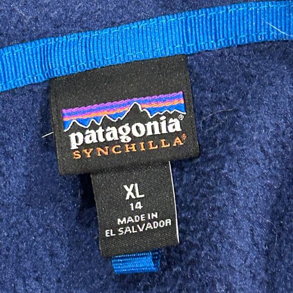 Patagonia Fleece Pullover Kids Boy Size XL - 14 Synchilla Snap T Blue & Gray - Picture 3 of 6